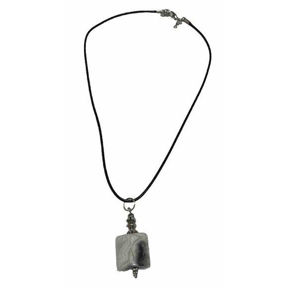 Faux White Buffalo Turquoise Necklace Southwestern Tribal Vegan Leather 16inch - Picture 2 of 9